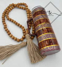 Load image into Gallery viewer, RTS 20 oz Woodgrain Glitter Skinny Straight with Handle Tumbler