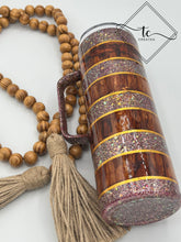Load image into Gallery viewer, RTS 20 oz Woodgrain Glitter Skinny Straight with Handle Tumbler
