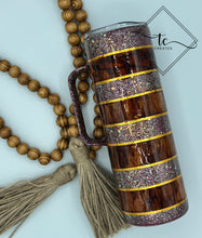 Load image into Gallery viewer, RTS 20 oz Woodgrain Glitter Skinny Straight with Handle Tumbler