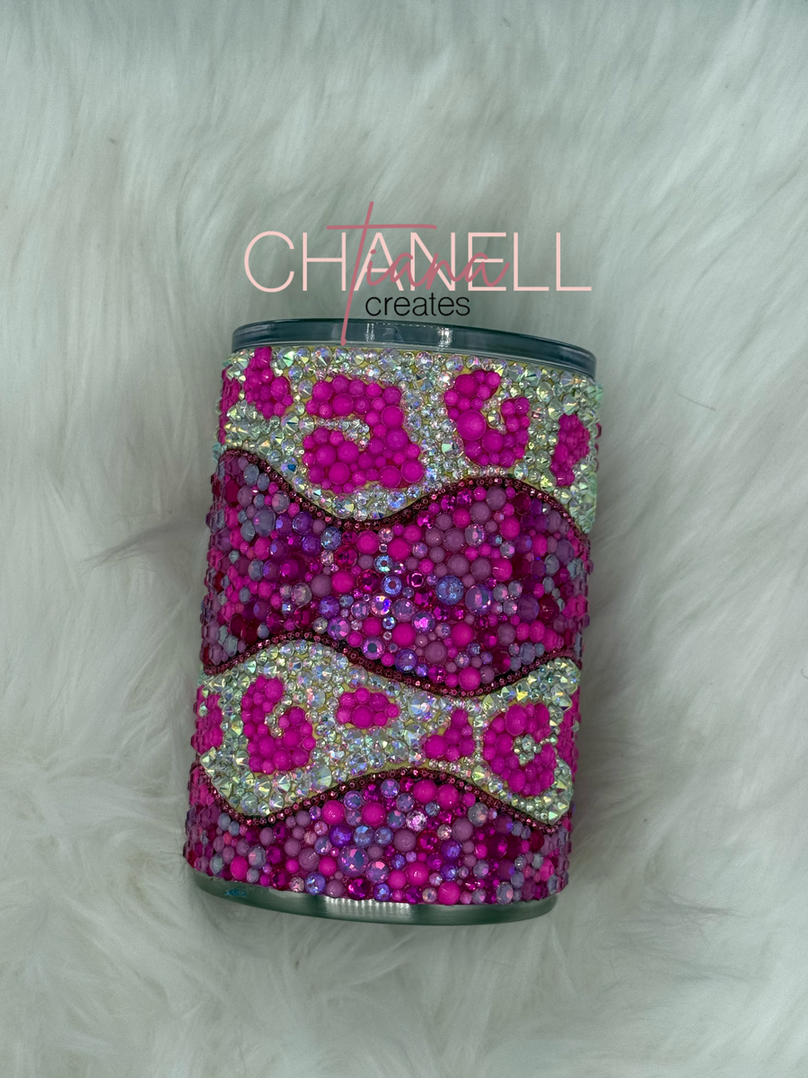 Pink Leopard Print Rhinestone Tumbler