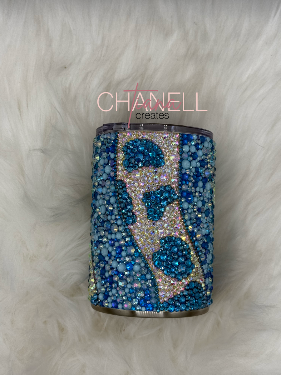 Blue Cow Print Rhinestone Tumbler