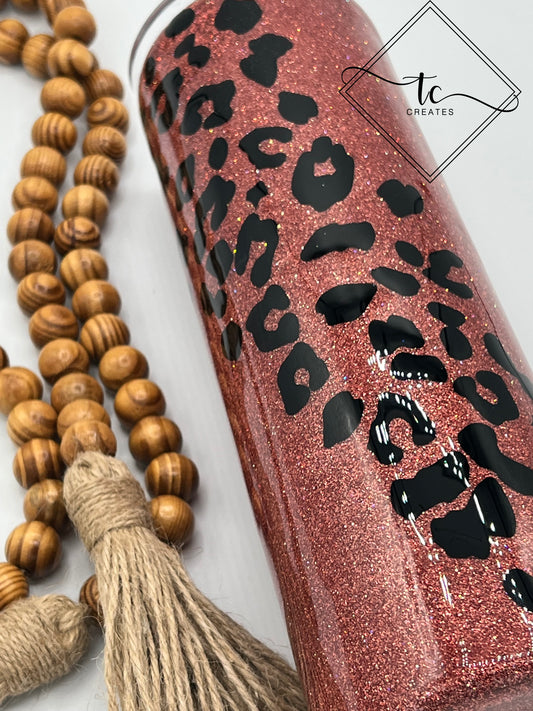 RTS 20 oz Burnt Orange and Black Leopard Skinny Straight Tumbler