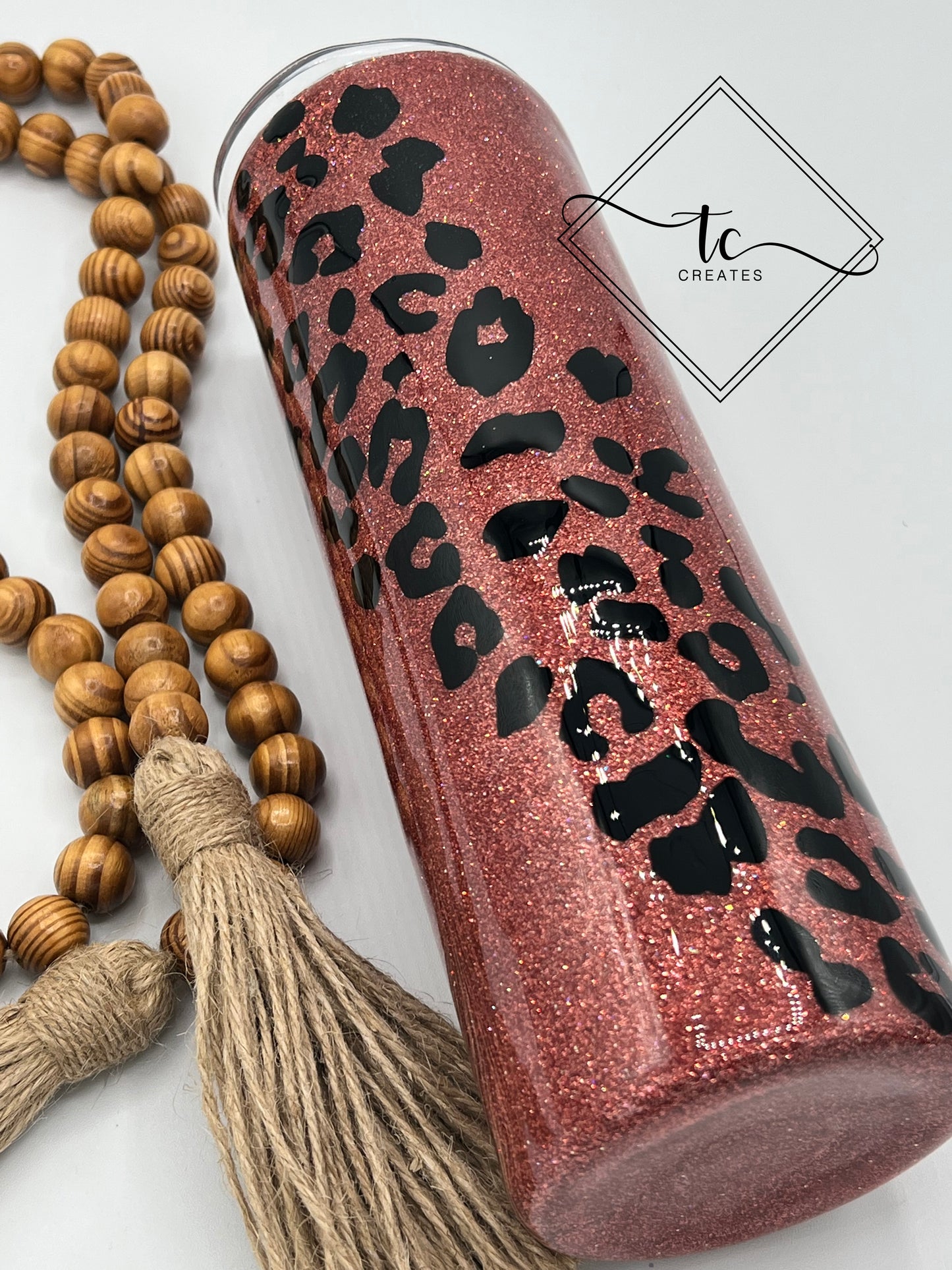 RTS 20 oz Burnt Orange and Black Leopard Skinny Straight Tumbler