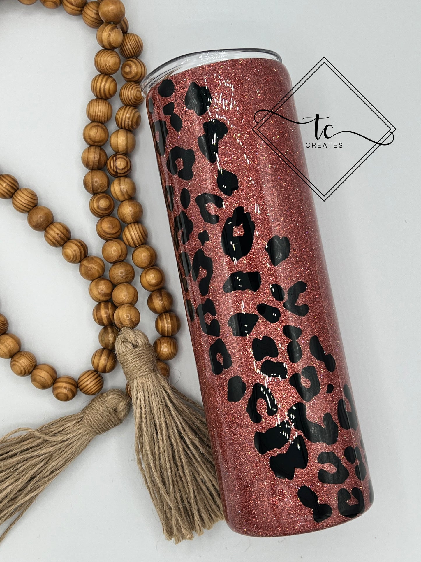 RTS 20 oz Burnt Orange and Black Leopard Skinny Straight Tumbler