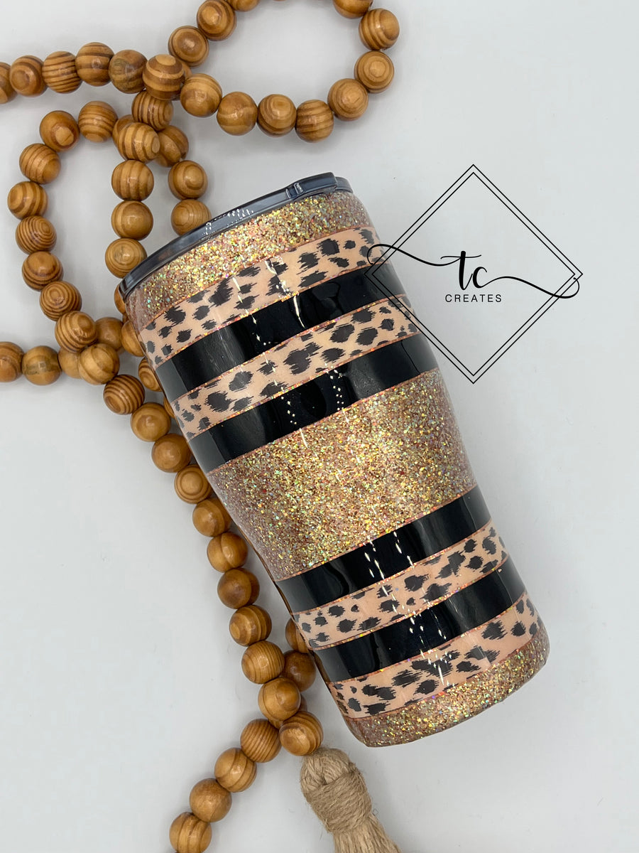 RTS 20 oz Black and Gold Leopard Tumbler